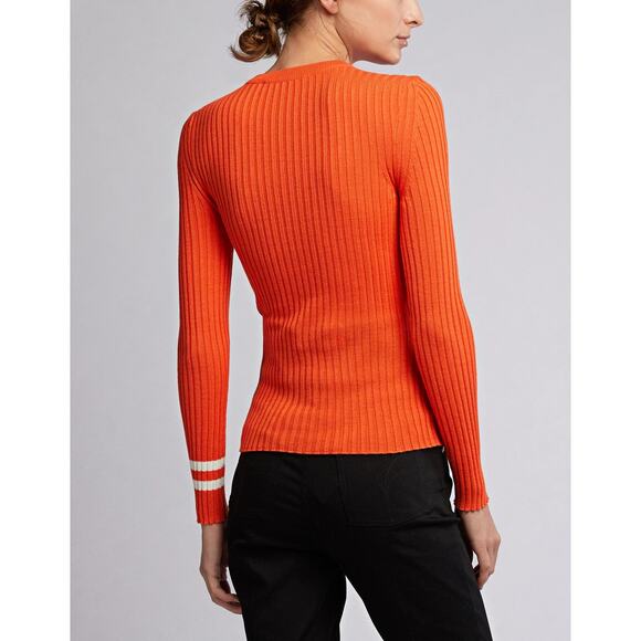 Maggie Marilyn Nearly There Belted Merino Wool Ribbed Sweater Orange Large Chic - Picture 2 of 16
